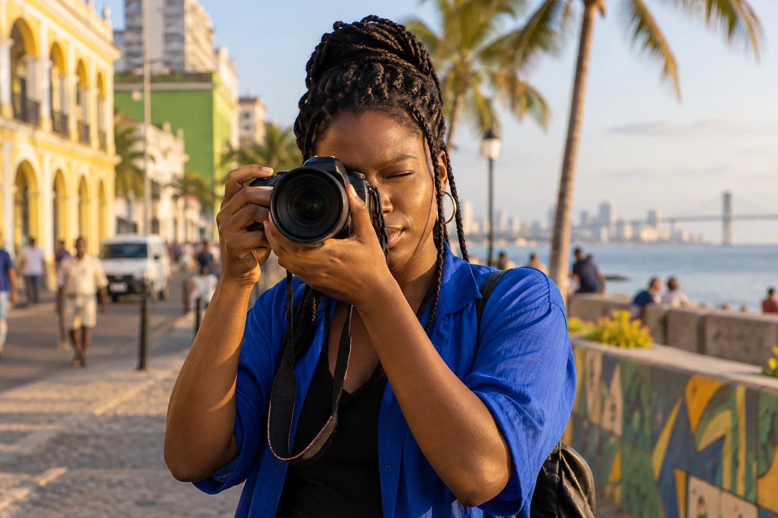 Fotógrafa africana a preparar o seu trabalho
